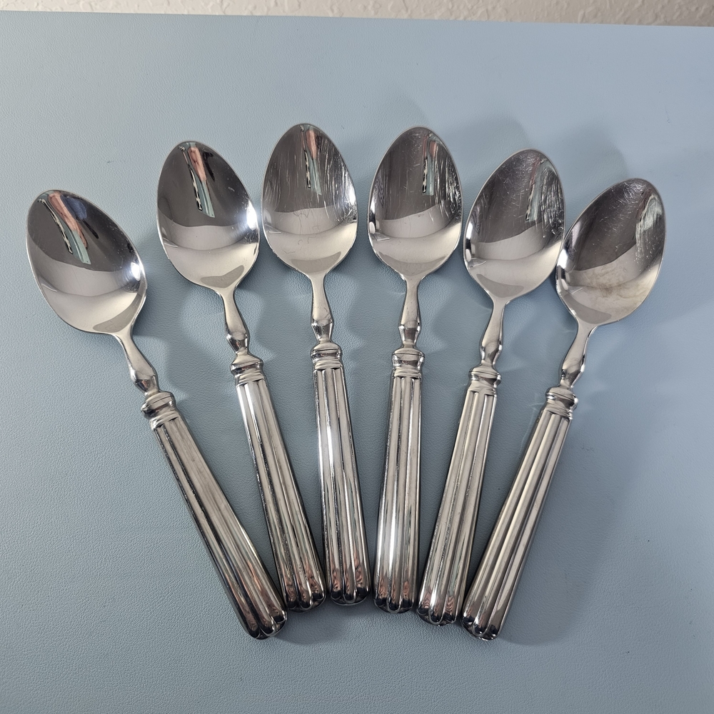 🔥6-pc Pottery Barn TOULOUSE Soup Dessert Spoons 18/10 Stainless DISCONTINUED